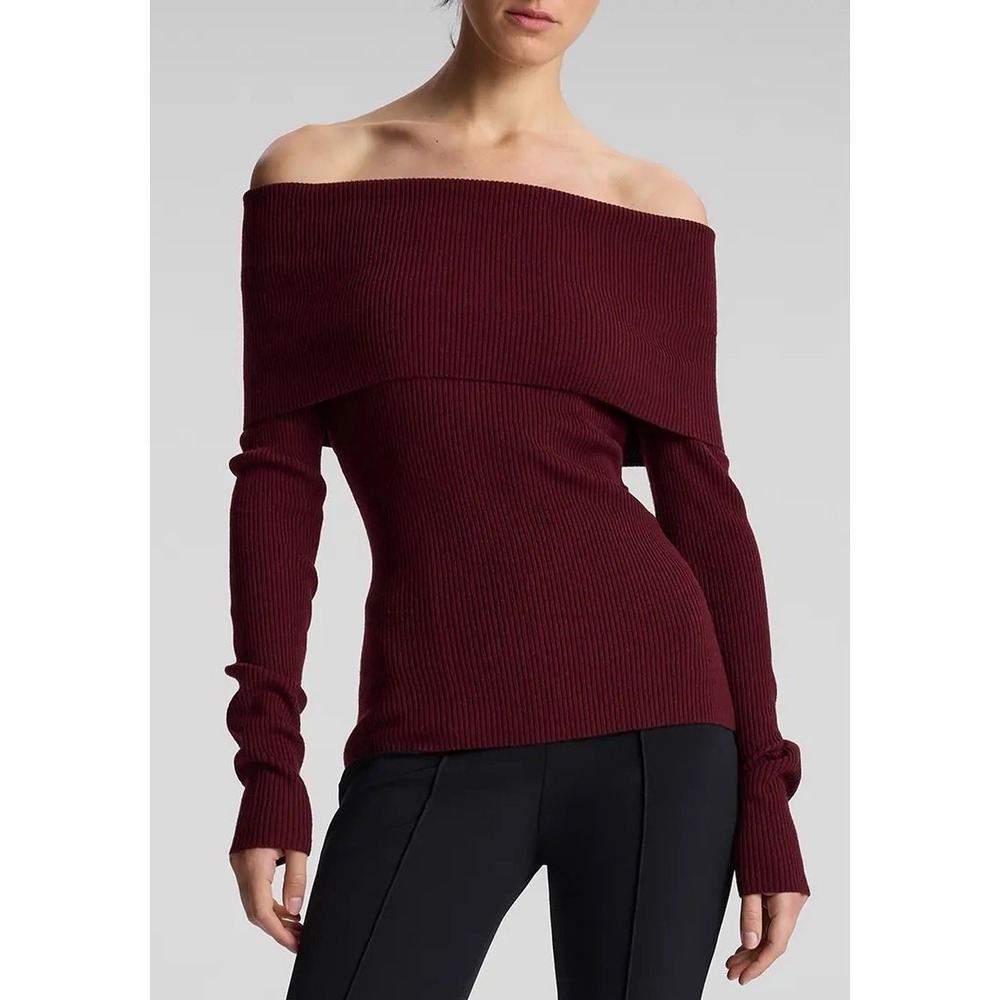 A.L.C. Evelyn Merino Wool‎ Blend Off Shoulder Sweater Burgundy Luxury Holiday M